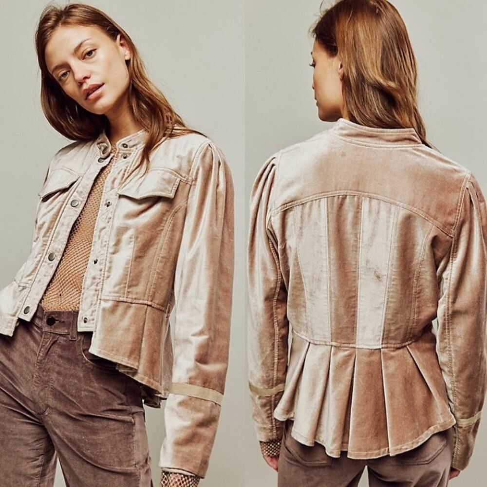 Nwt Free People Ballet Racer Velvet Champagne Rose Jacket M